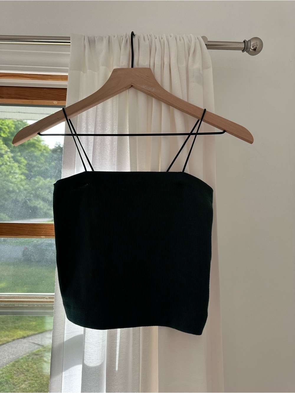 American Eagle Outfitters Black Ribbed Spaghetti-Strap Tank